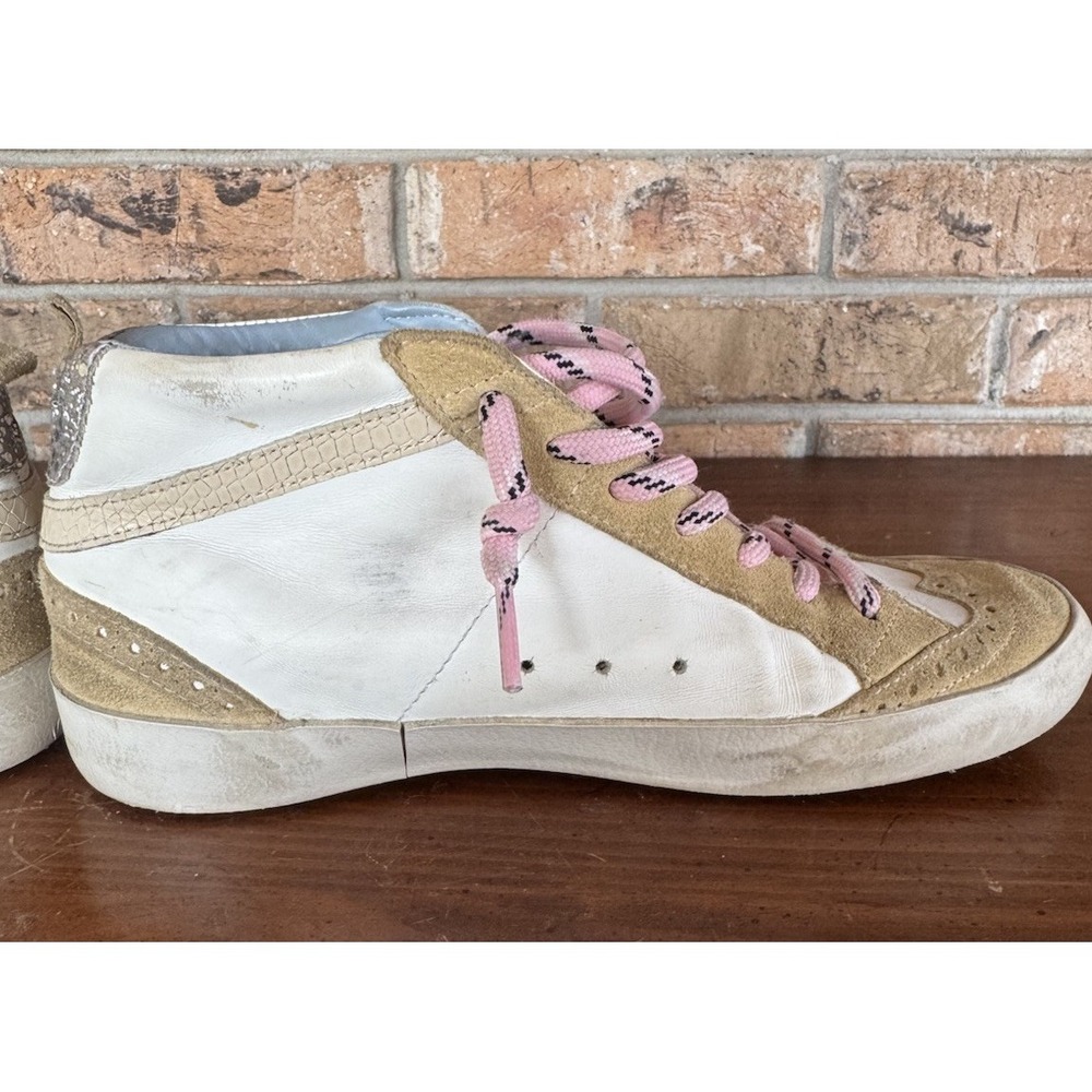 Golden Goose Mid Star High Top Sneakers Gold Glitter Pink Laces Suede Star 38 - Picture 7 of 11